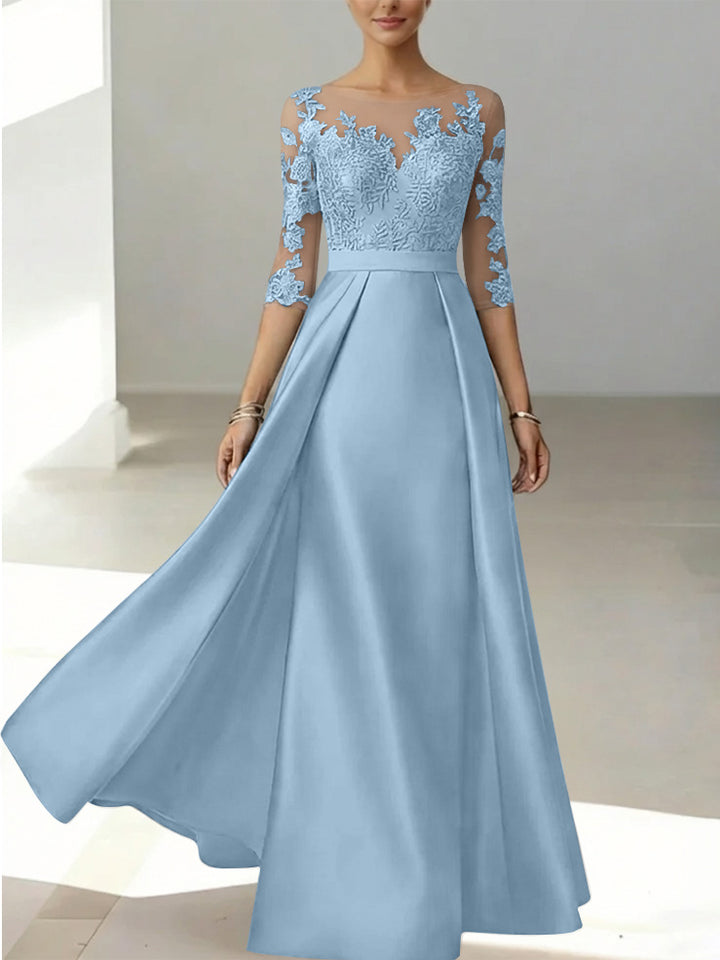 A-Line/Princess Scoop Satin Mother of the Bride Dresses 3/4 Sleeves Lace Floor-Length Floral