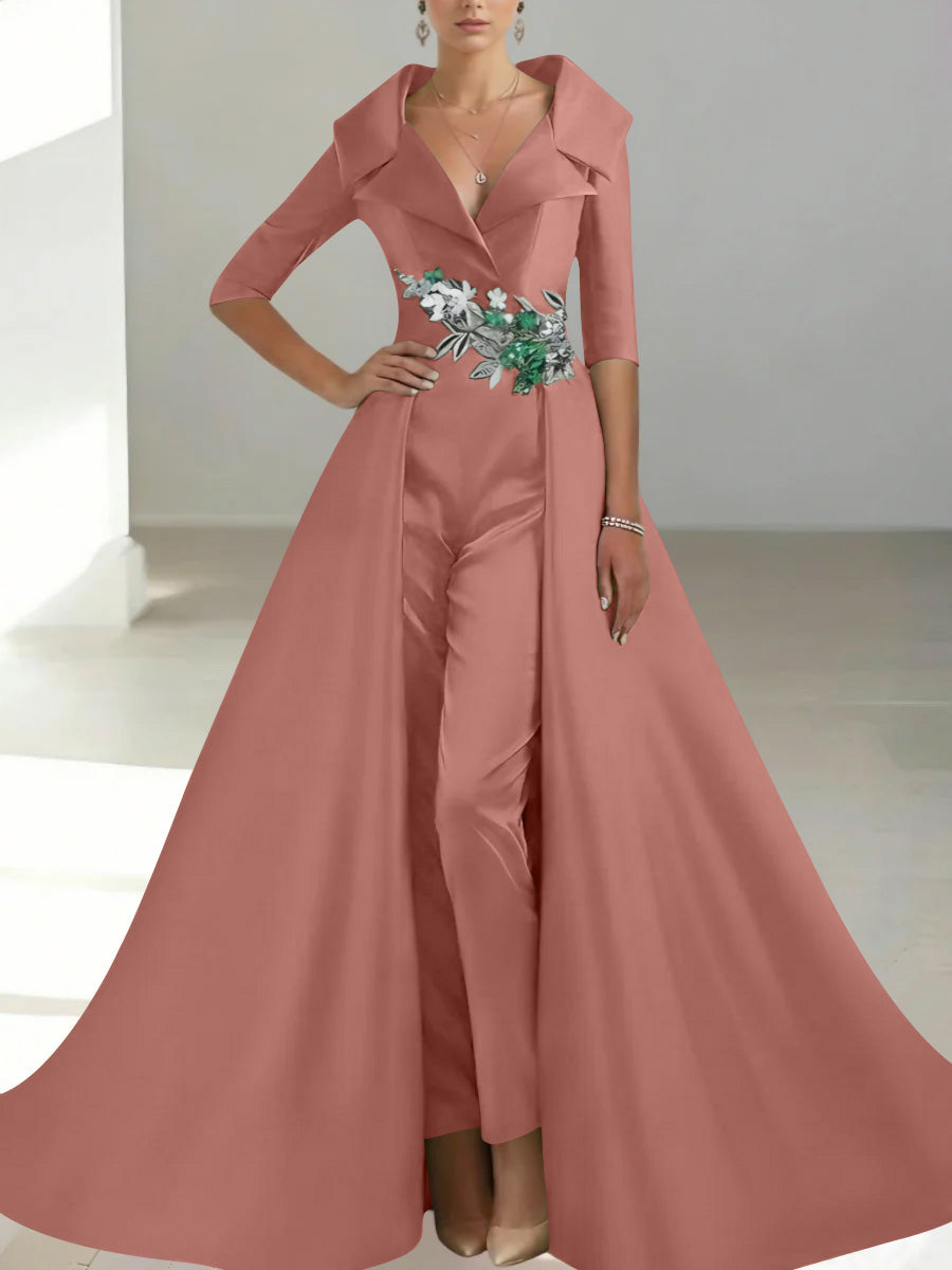 Sage Green Mother of the Bride Dresses 2026 2 Pieces Pantsuit A-Line Long Coat V Neck 3/4 Sleeve Wedding Guest Party Outfit with Floral Embroidery, Sage Green Mother of the Bride Dresses 2026 2 Pieces Pantsuit A-Line Long Coat V Neck 3/4 Sleeve Wedding Guest Party Outfit with Floral Embroidery,