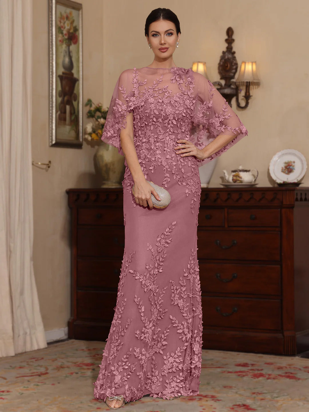 2 Pieces Sheath/Column Scoop Lace Mother of the Bride Dresses with Wra - Mondressy 2 Pieces Sheath/Column Scoop Lace Mother of the Bride Dresses with Wra - Mondressy