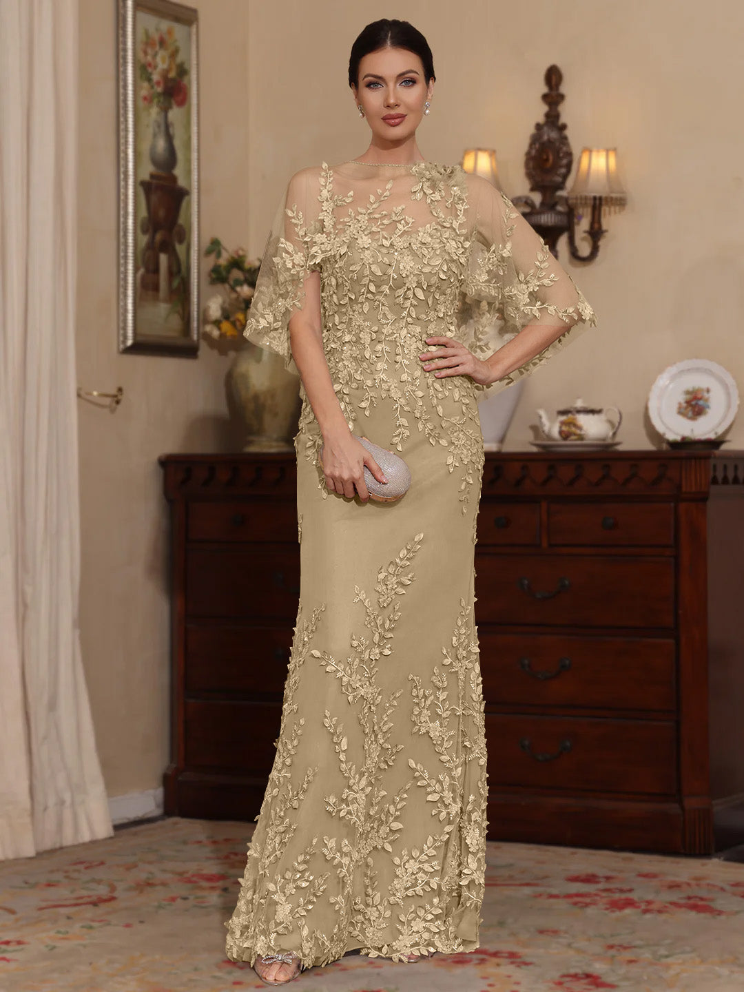 Champagne Half Sleeve Mother Of The Bride Dresses Short Sleeve Lace Sequined Mother Of The Bride Champagne Half Sleeve Mother Of The Bride Dresses Short Sleeve Lace Sequined Mother Of The Bride