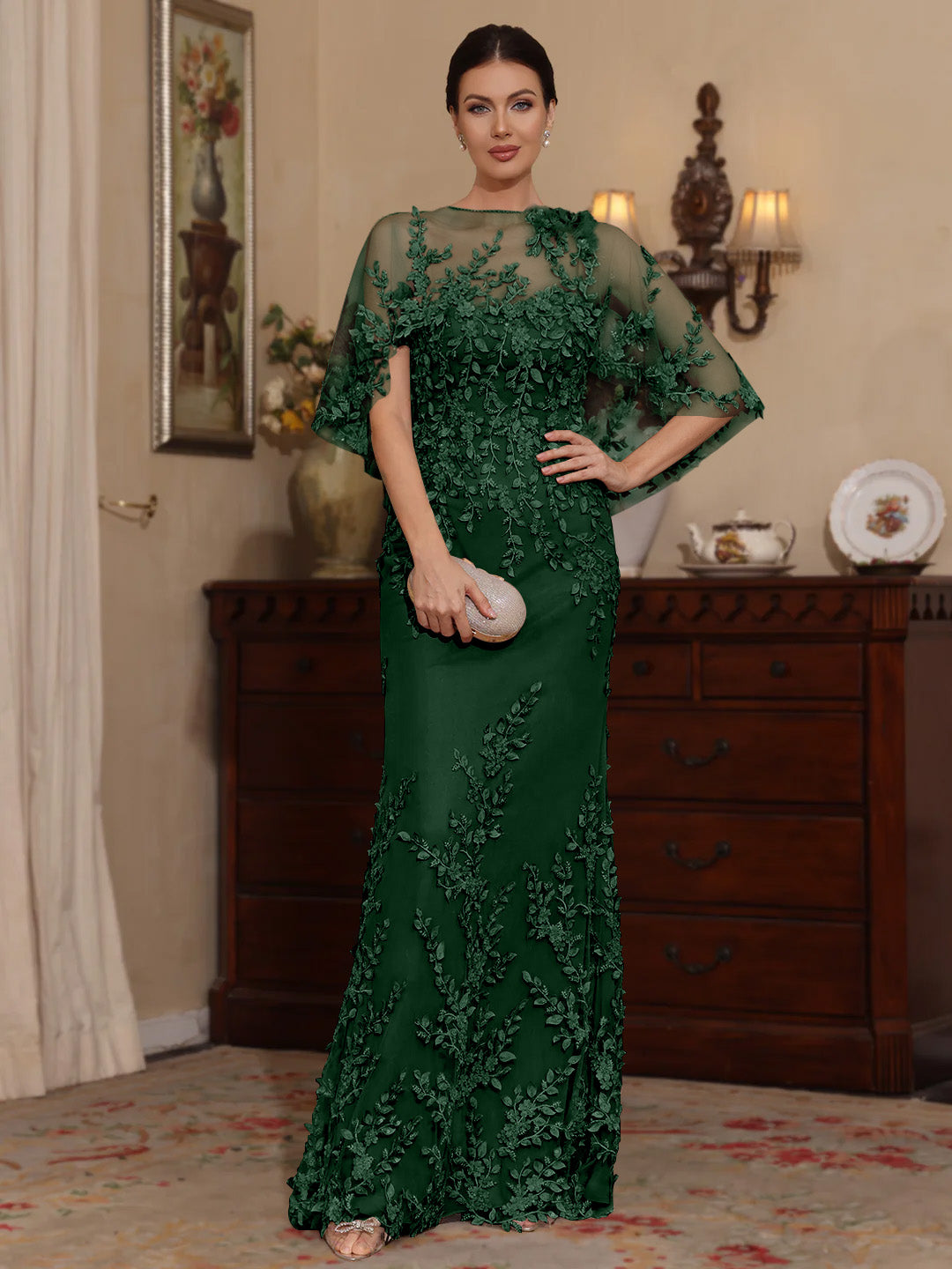 2 Pieces Sheath/Column Scoop Lace Mother of the Bride Dresses with