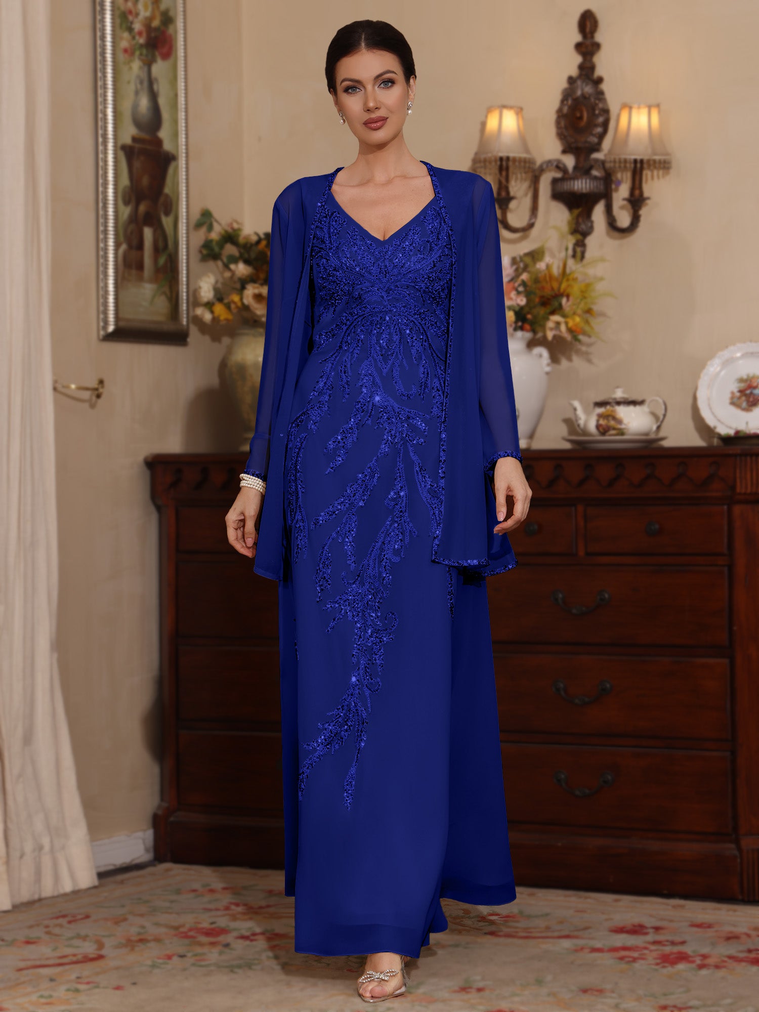 2 Pieces A-Line/Princess V-Neck Chiffon Mother of the Bride