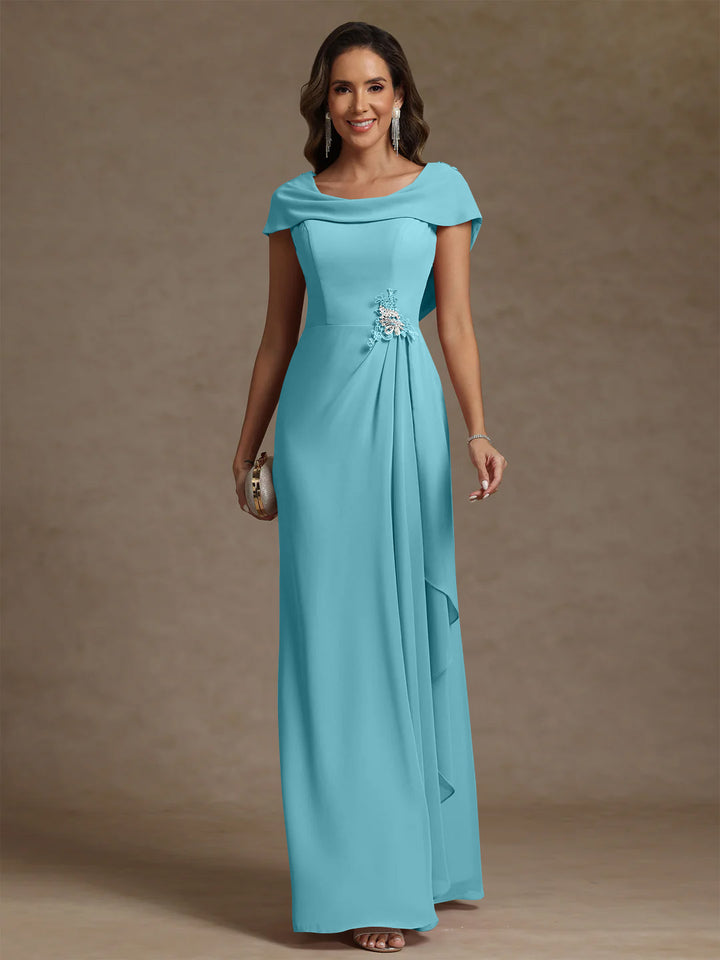 Sheath/Column Cowl Neck Chiffon Mother of the Bride Dresses Rhinestone Floor-Length Ruffles Sleeveless