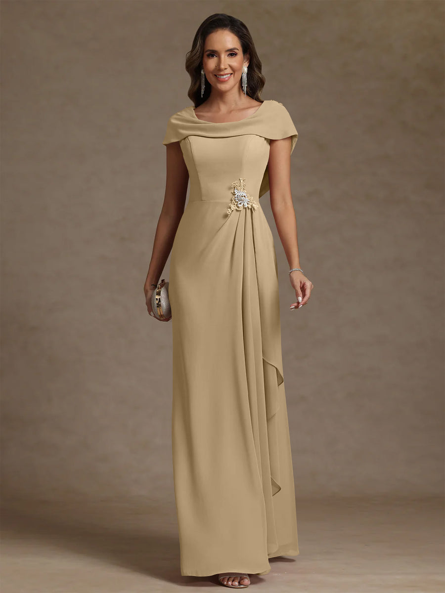Sheath/Column Cowl Neck Chiffon Mother of the Bride Dresses Rhinestone Floor-Length Ruffles Sleeveless