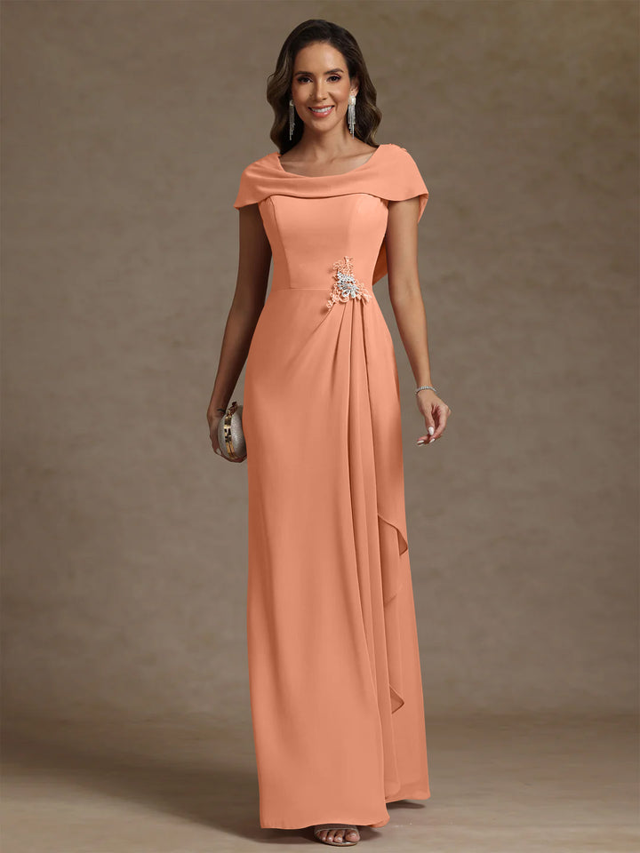 Sheath/Column Cowl Neck Chiffon Mother of the Bride Dresses Rhinestone Floor-Length Ruffles Sleeveless