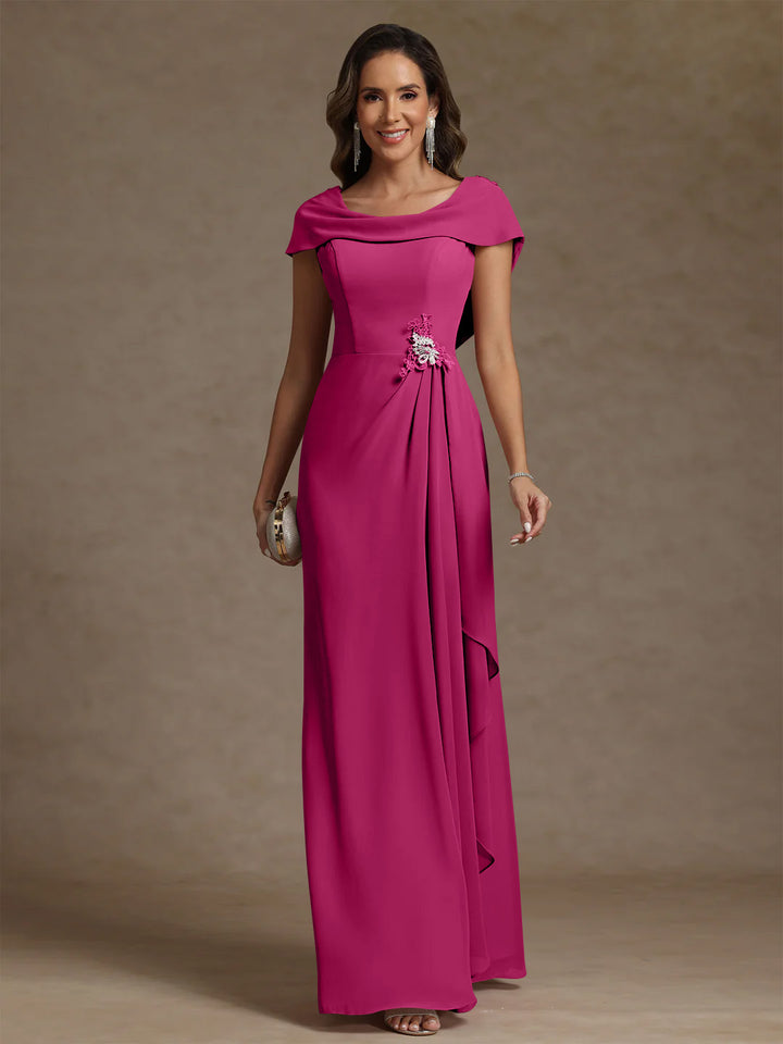Sheath/Column Cowl Neck Chiffon Mother of the Bride Dresses Rhinestone Floor-Length Ruffles Sleeveless