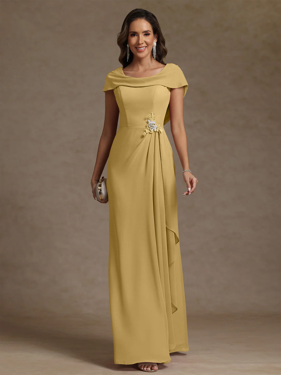 Sheath/Column Cowl Neck Chiffon Mother of the Bride Dresses Rhinestone Floor-Length Ruffles Sleeveless