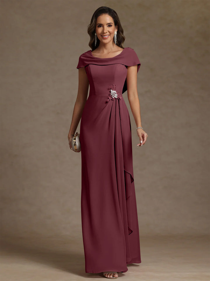 Sheath/Column Cowl Neck Chiffon Mother of the Bride Dresses Rhinestone Floor-Length Ruffles Sleeveless