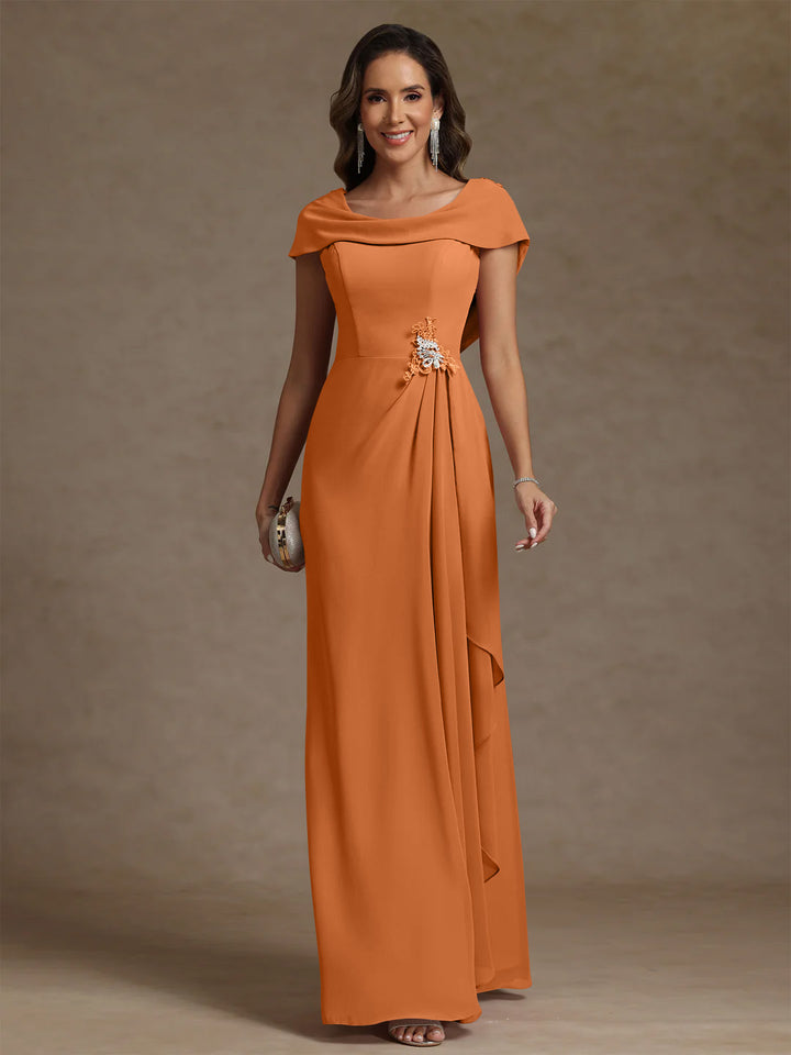 Sheath/Column Cowl Neck Chiffon Mother of the Bride Dresses Rhinestone Floor-Length Ruffles Sleeveless