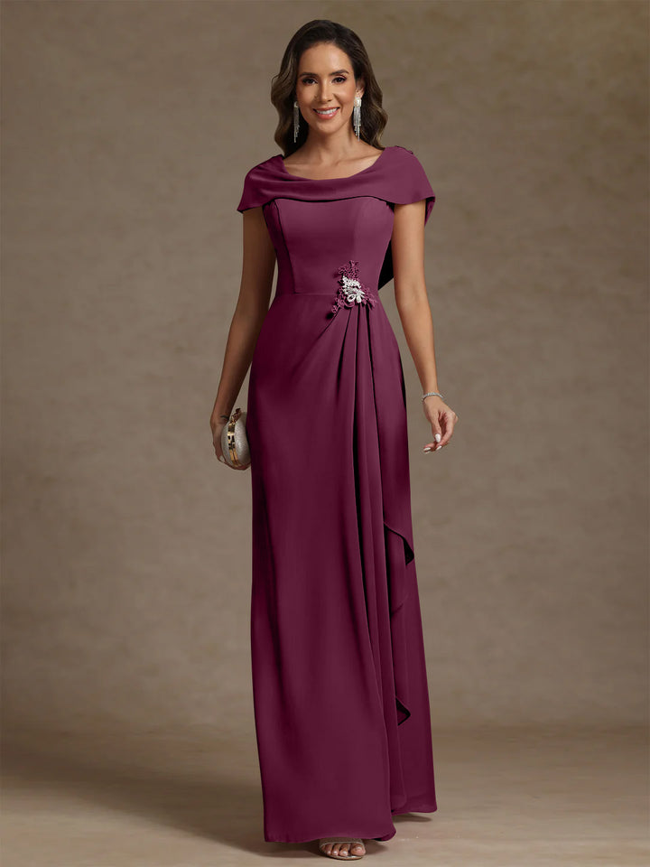 Sheath/Column Cowl Neck Chiffon Mother of the Bride Dresses Rhinestone Floor-Length Ruffles Sleeveless