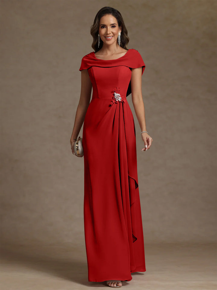 Sheath/Column Cowl Neck Chiffon Mother of the Bride Dresses Rhinestone Floor-Length Ruffles Sleeveless
