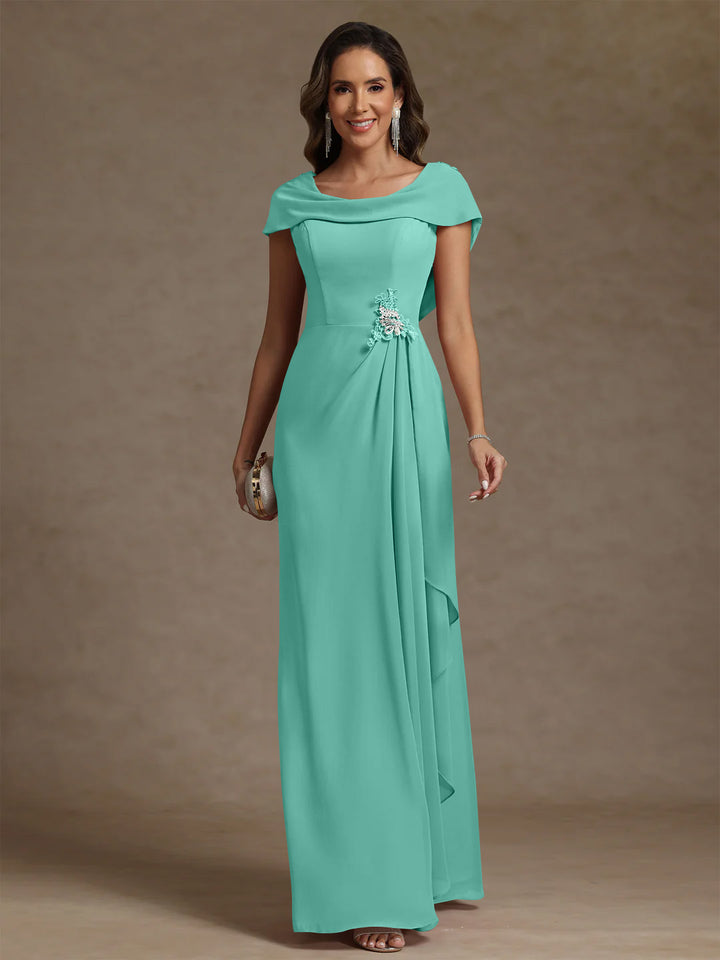 Sheath/Column Cowl Neck Chiffon Mother of the Bride Dresses Rhinestone Floor-Length Ruffles Sleeveless