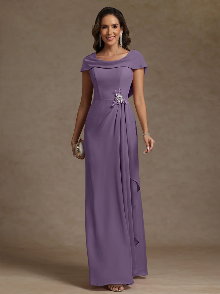 Sheath/Column Cowl Neck Chiffon Mother of the Bride Dresses Rhinestone Floor-Length Ruffles Sleeveless