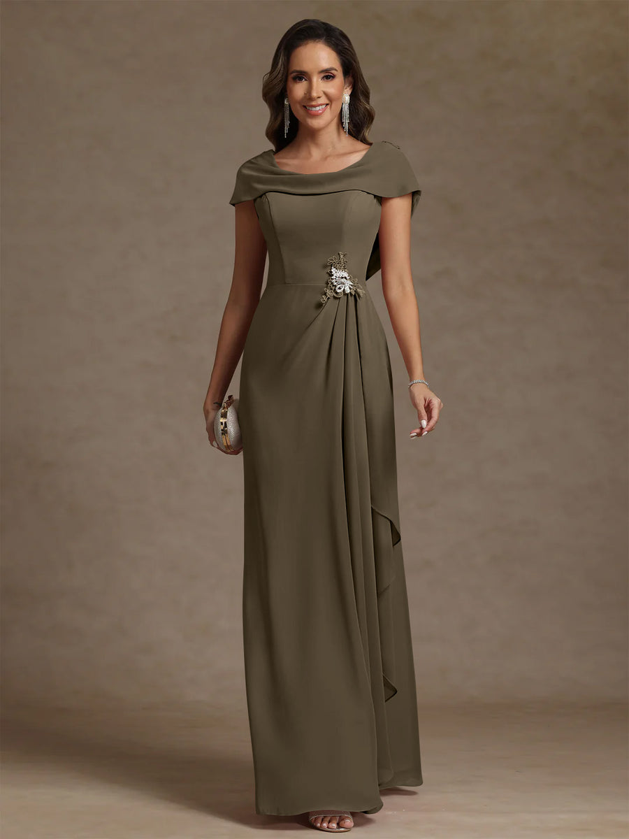 Sheath/Column Cowl Neck Chiffon Mother of the Bride Dresses Rhinestone Floor-Length Ruffles Sleeveless