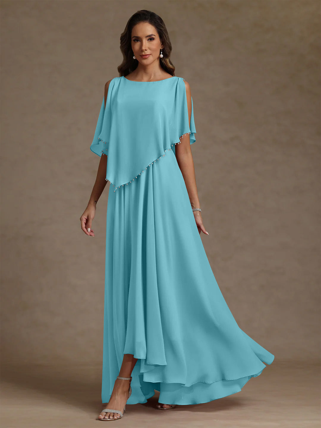 A-Line/Princess Scoop Chiffon Mother of the Bride Dresses Beading Floor-Length Pleated Sleeveless