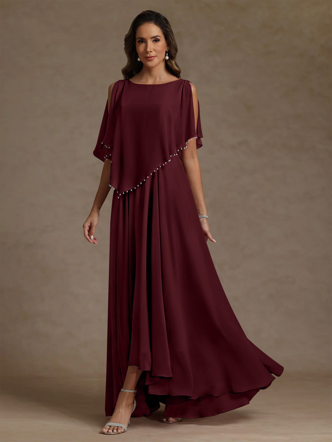 A-Line/Princess Scoop Chiffon Mother of the Bride Dresses Beading Floor-Length Pleated Sleeveless