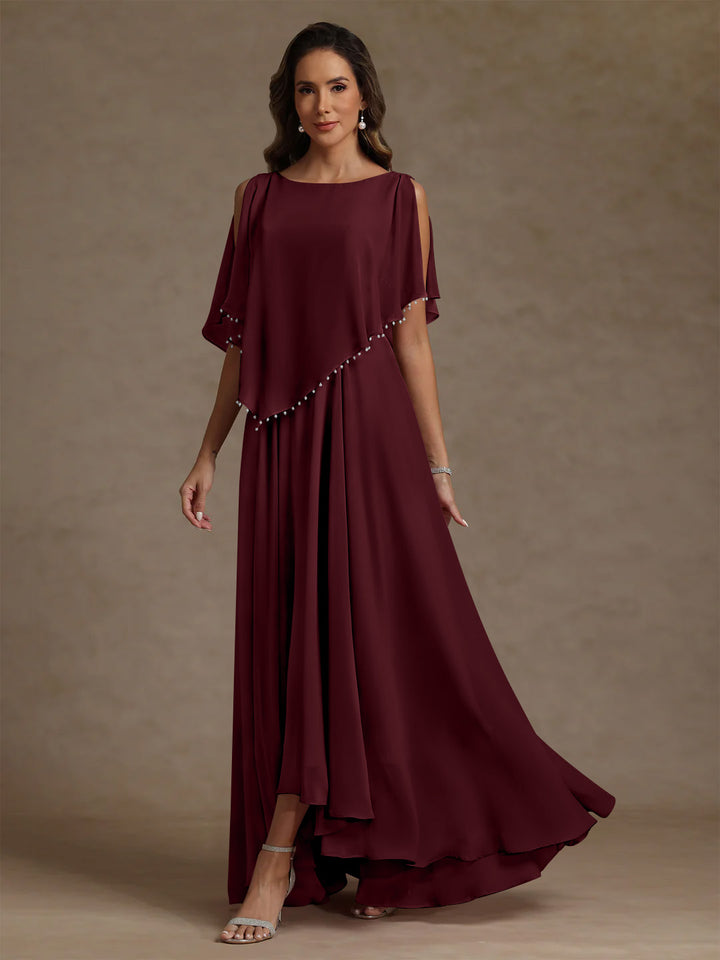 A-Line/Princess Scoop Chiffon Mother of the Bride Dresses Beading Floor-Length Pleated Sleeveless