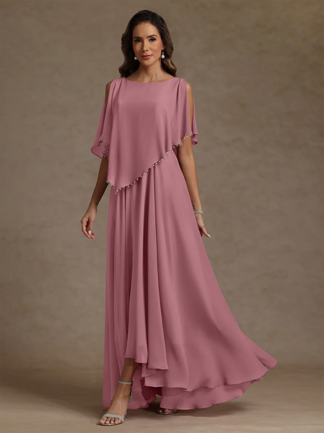 A-Line/Princess Scoop Chiffon Mother of the Bride Dresses Beading Floor-Length Pleated Sleeveless