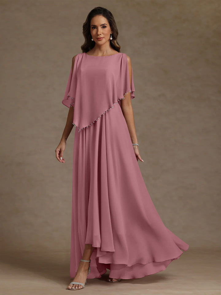 A-Line/Princess Scoop Chiffon Mother of the Bride Dresses Beading Floor-Length Pleated Sleeveless