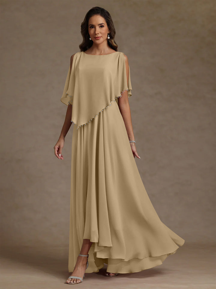 A-Line/Princess Scoop Chiffon Mother of the Bride Dresses Beading Floor-Length Pleated Sleeveless