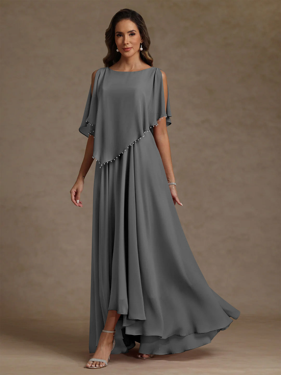 A-Line/Princess Scoop Chiffon Mother of the Bride Dresses Beading Floor-Length Pleated Sleeveless
