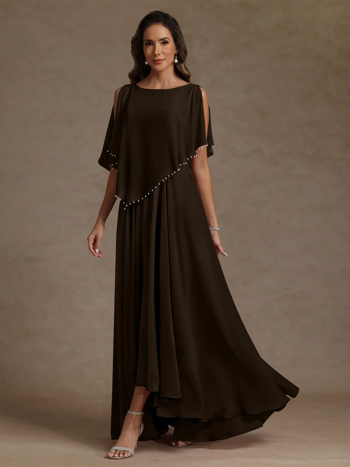 A-Line/Princess Scoop Chiffon Mother of the Bride Dresses Beading Floor-Length Pleated Sleeveless