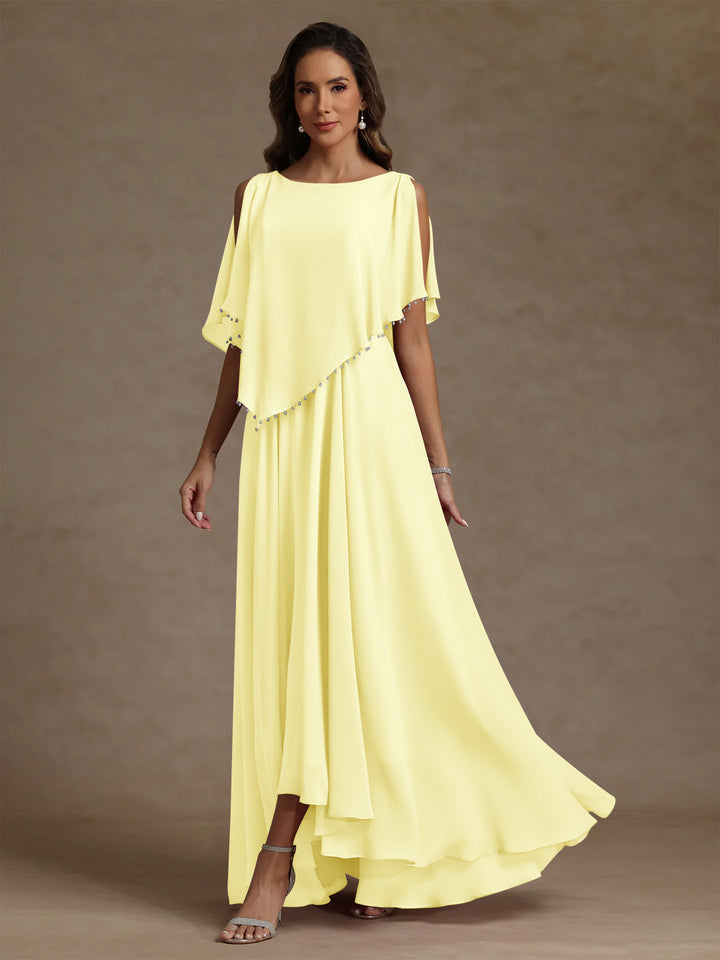 A-Line/Princess Scoop Chiffon Mother of the Bride Dresses Beading Floor-Length Pleated Sleeveless