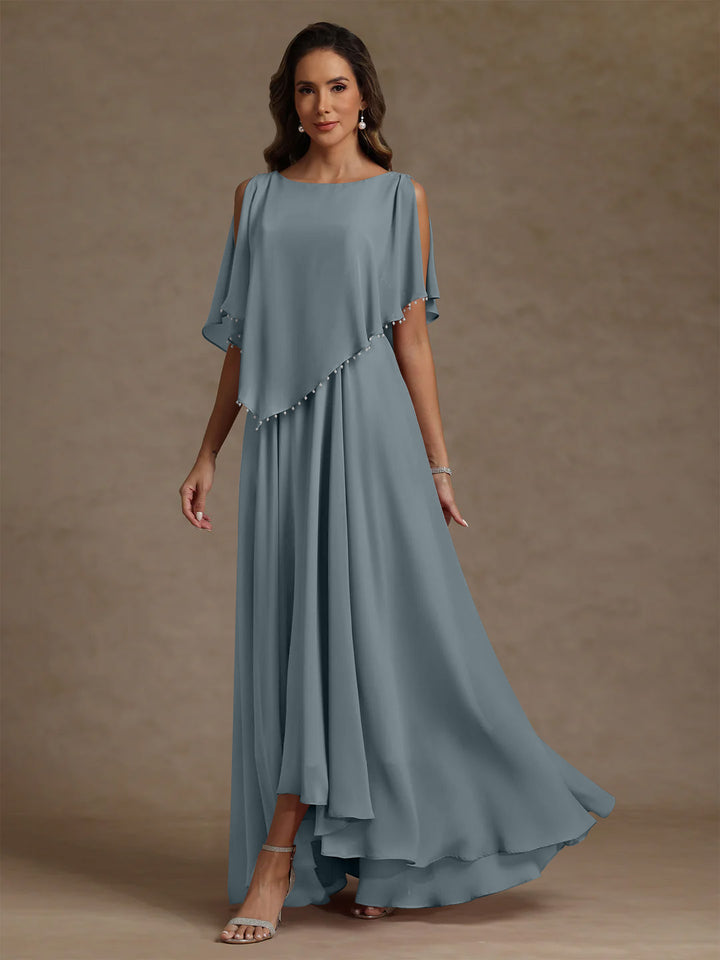 A-Line/Princess Scoop Chiffon Mother of the Bride Dresses Beading Floor-Length Pleated Sleeveless
