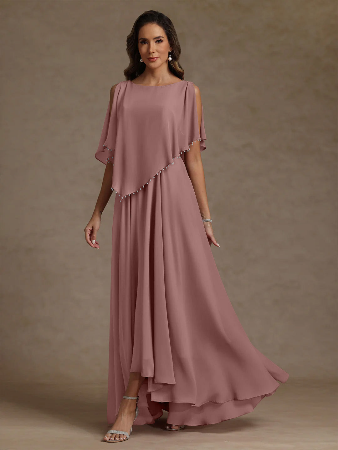 A-Line/Princess Scoop Chiffon Mother of the Bride Dresses Beading Floor-Length Pleated Sleeveless