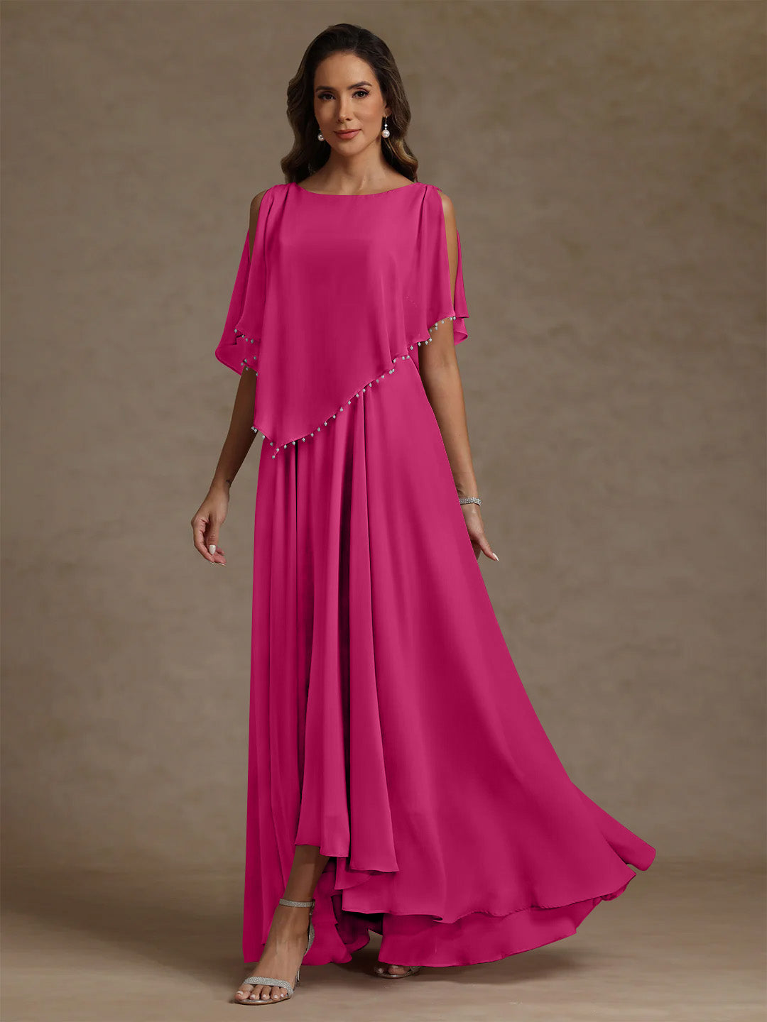 A-Line/Princess Scoop Chiffon Mother of the Bride Dresses Beading Floor-Length Pleated Sleeveless