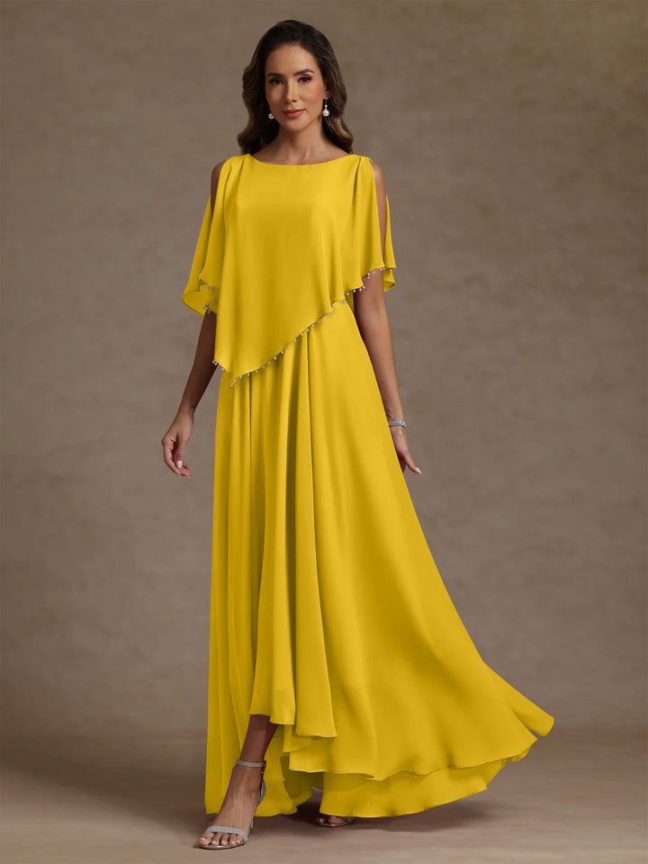 A-Line/Princess Scoop Chiffon Mother of the Bride Dresses Beading Floor-Length Pleated Sleeveless