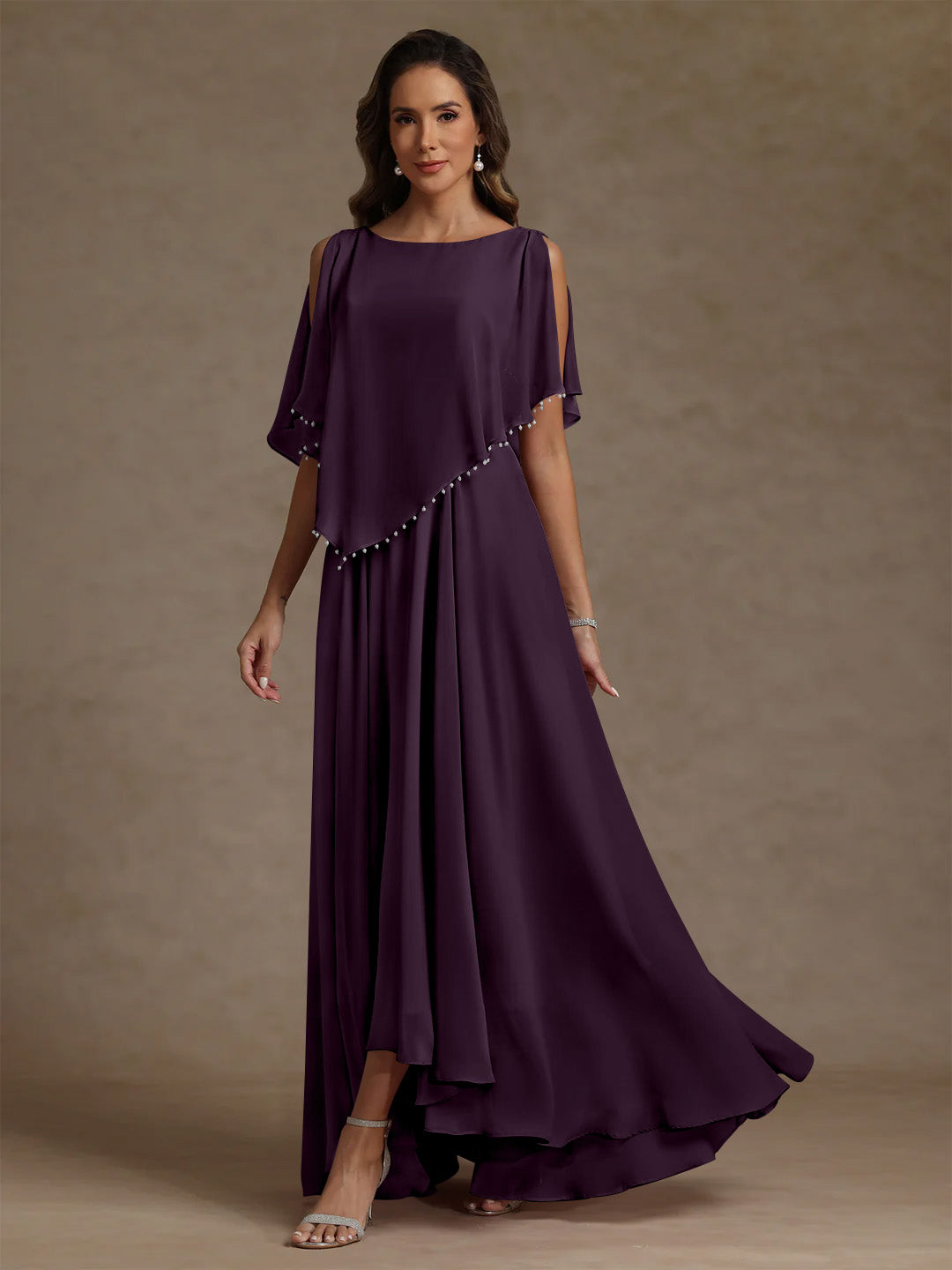 A-Line/Princess Scoop Chiffon Mother of the Bride Dresses Beading Floor-Length Pleated Sleeveless