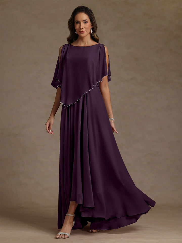 A-Line/Princess Scoop Chiffon Mother of the Bride Dresses Beading Floor-Length Pleated Sleeveless