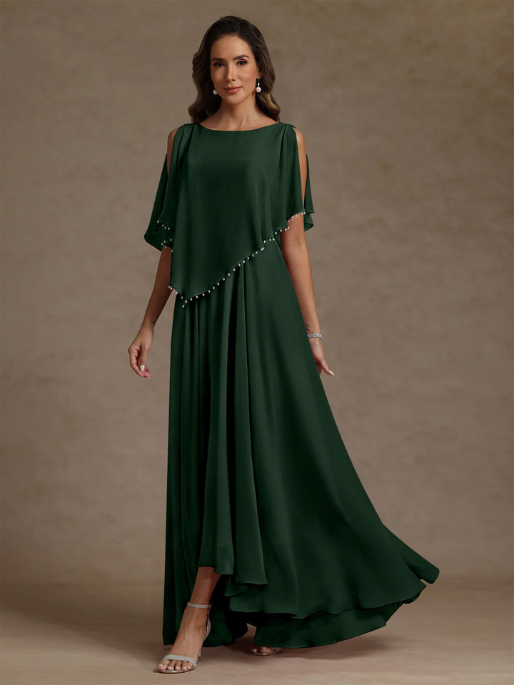 A-Line/Princess Scoop Chiffon Mother of the Bride Dresses Beading Floor-Length Pleated Sleeveless