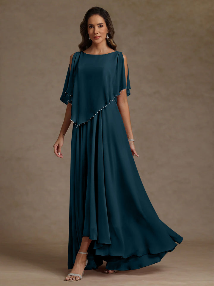 A-Line/Princess Scoop Chiffon Mother of the Bride Dresses Beading Floor-Length Pleated Sleeveless