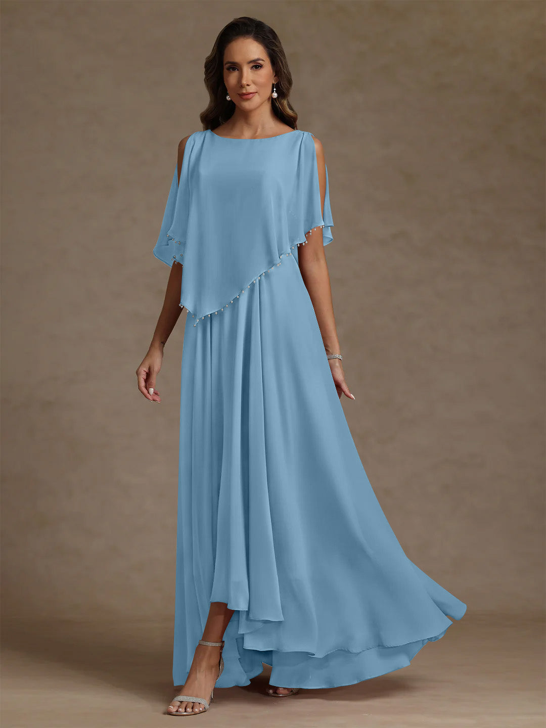 A-Line/Princess Scoop Chiffon Mother of the Bride Dresses Beading Floor-Length Pleated Sleeveless