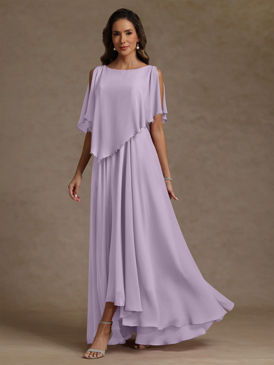 A-Line/Princess Scoop Chiffon Mother of the Bride Dresses Beading Floor-Length Pleated Sleeveless