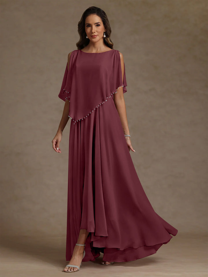 A-Line/Princess Scoop Chiffon Mother of the Bride Dresses Beading Floor-Length Pleated Sleeveless