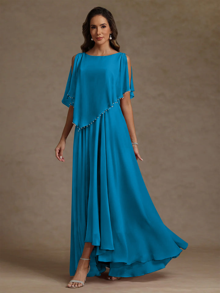 A-Line/Princess Scoop Chiffon Mother of the Bride Dresses Beading Floor-Length Pleated Sleeveless