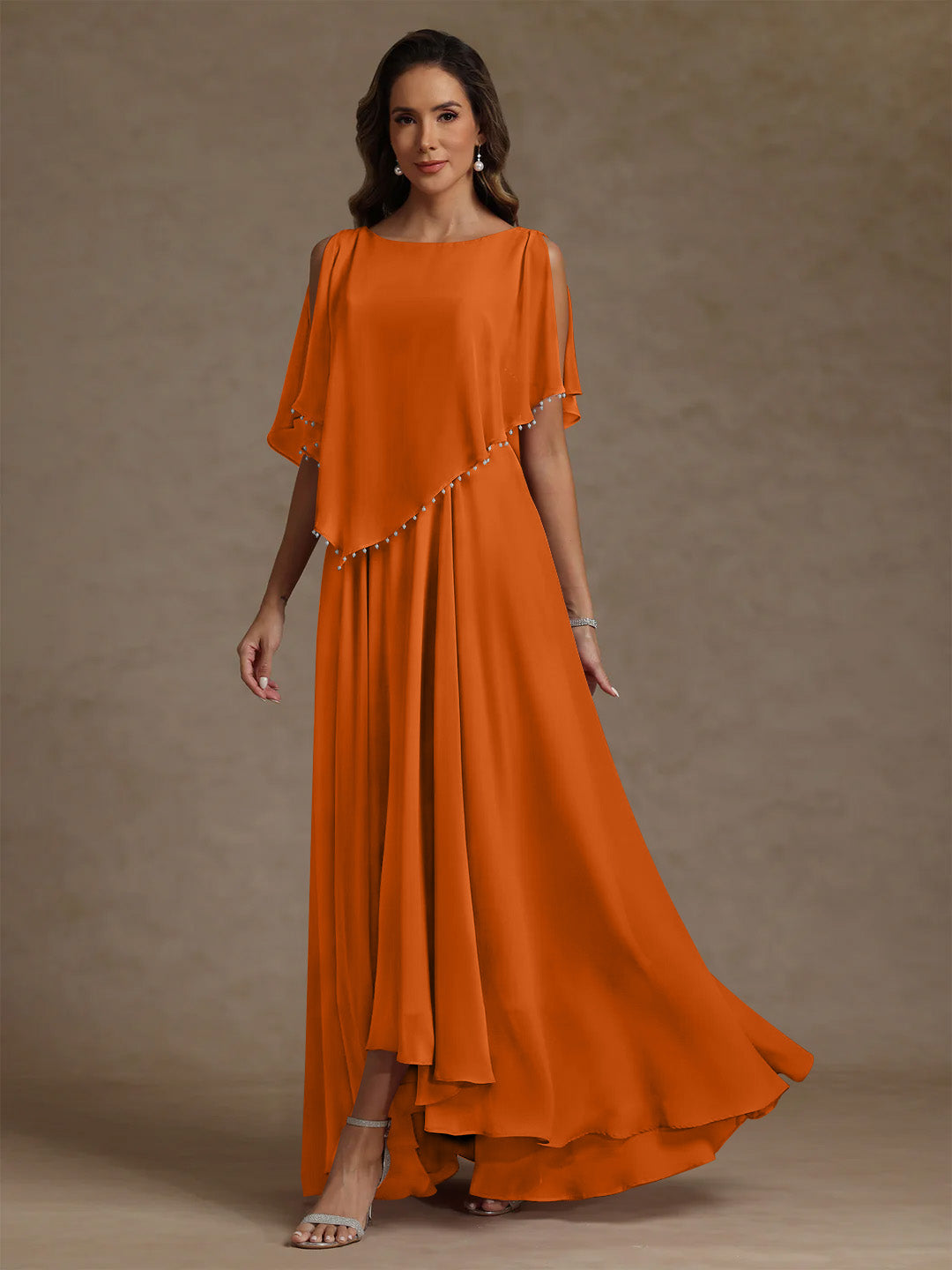 A-Line/Princess Scoop Chiffon Mother of the Bride Dresses Beading Floor-Length Pleated Sleeveless Orange A-Line/Princess Scoop Chiffon Mother of the Bride Dresses Beading Floor-Length Pleated Sleeveless Orange