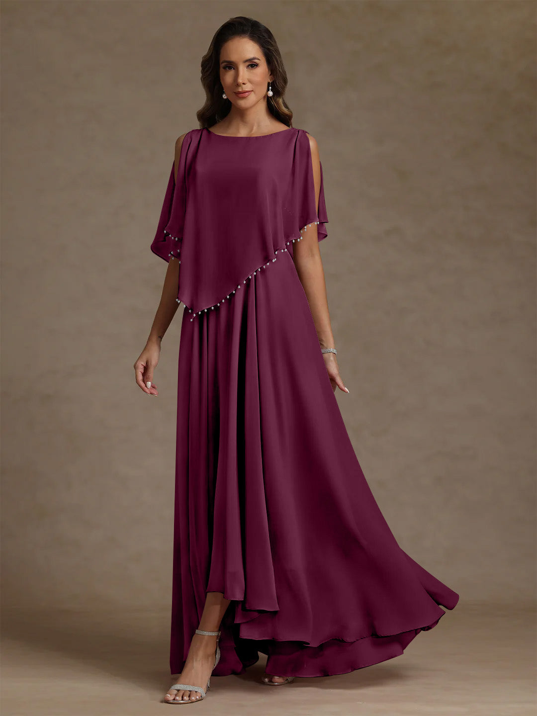 A-Line/Princess Scoop Chiffon Mother of the Bride Dresses Beading Floor-Length Pleated Sleeveless