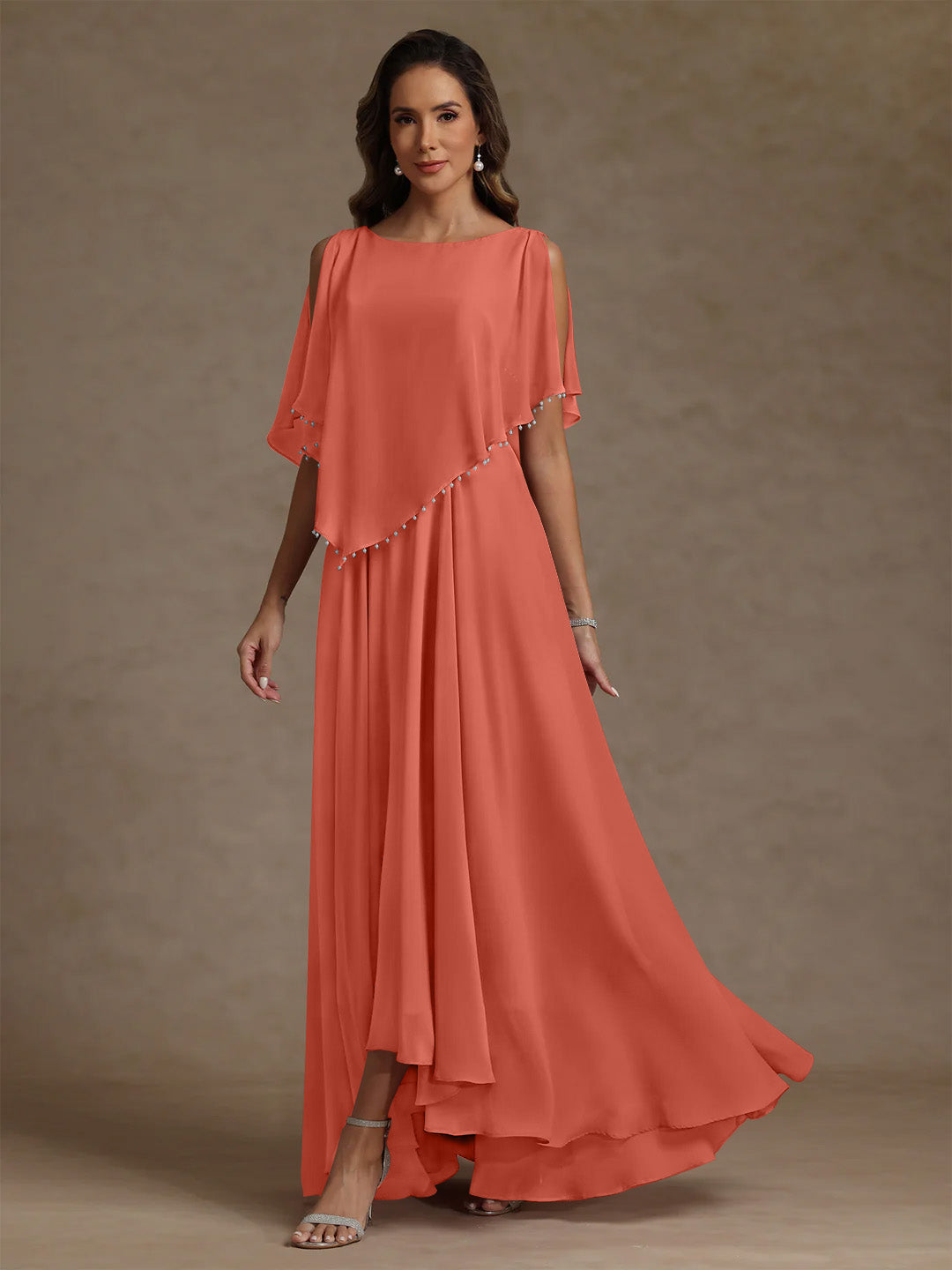 A-Line/Princess Scoop Chiffon Mother of the Bride Dresses Beading Floor-Length Pleated Sleeveless