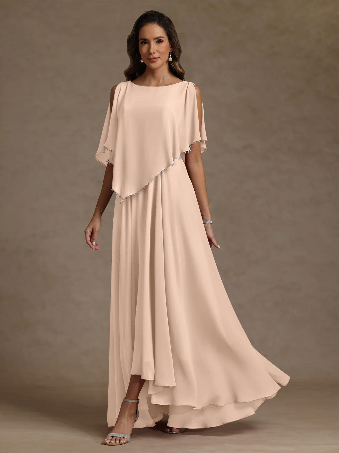 A-Line/Princess Scoop Chiffon Mother of the Bride Dresses Beading Floor-Length Pleated Sleeveless