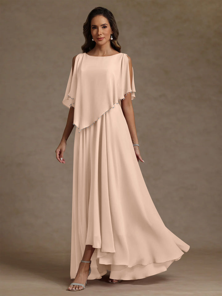 A-Line/Princess Scoop Chiffon Mother of the Bride Dresses Beading Floor-Length Pleated Sleeveless