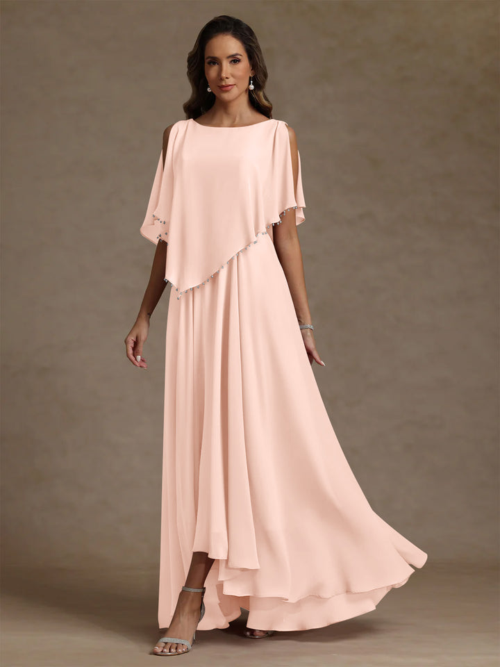A-Line/Princess Scoop Chiffon Mother of the Bride Dresses Beading Floor-Length Pleated Sleeveless