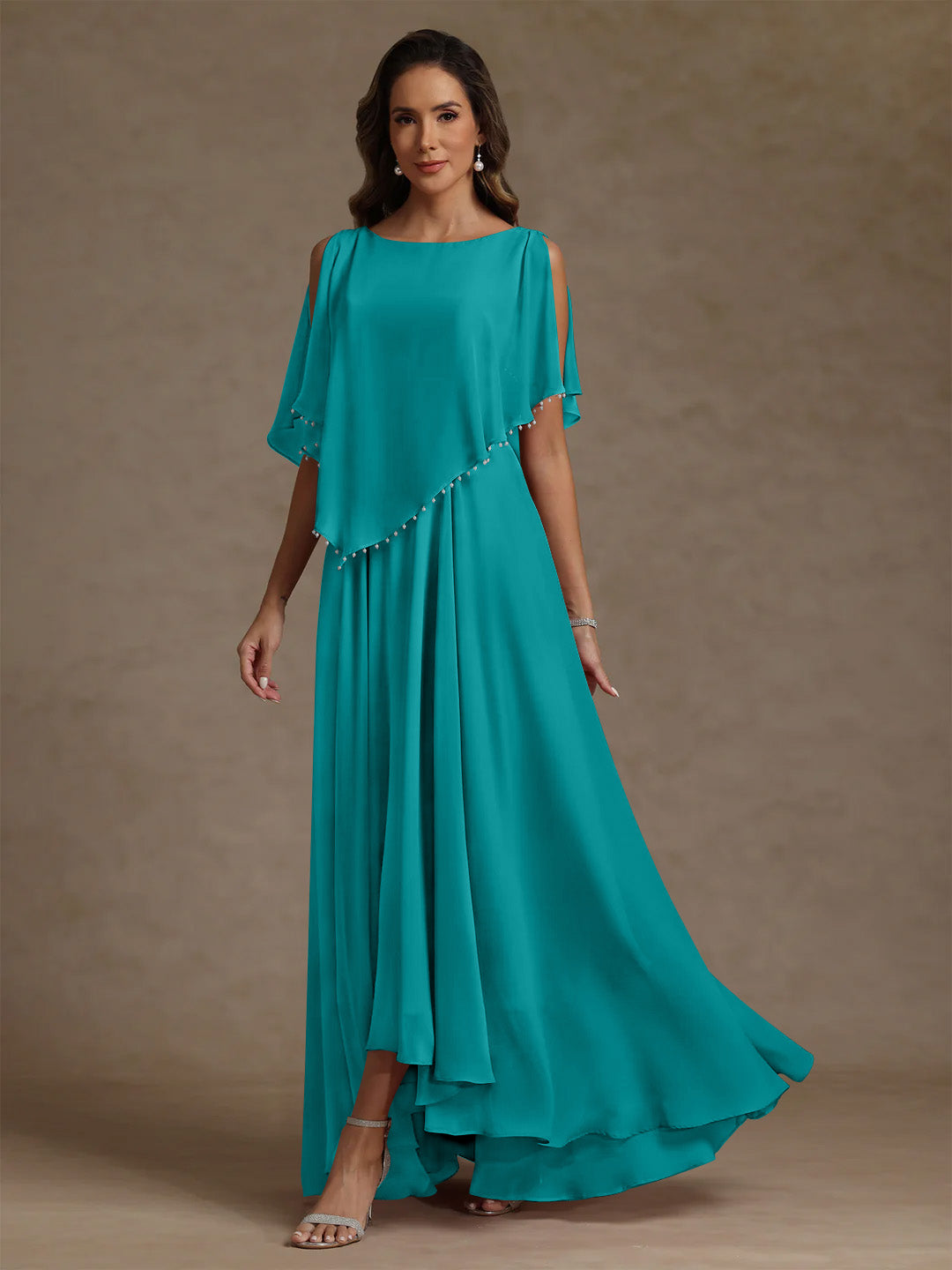 A-Line/Princess Scoop Chiffon Mother of the Bride Dresses Beading Floor-Length Pleated Sleeveless