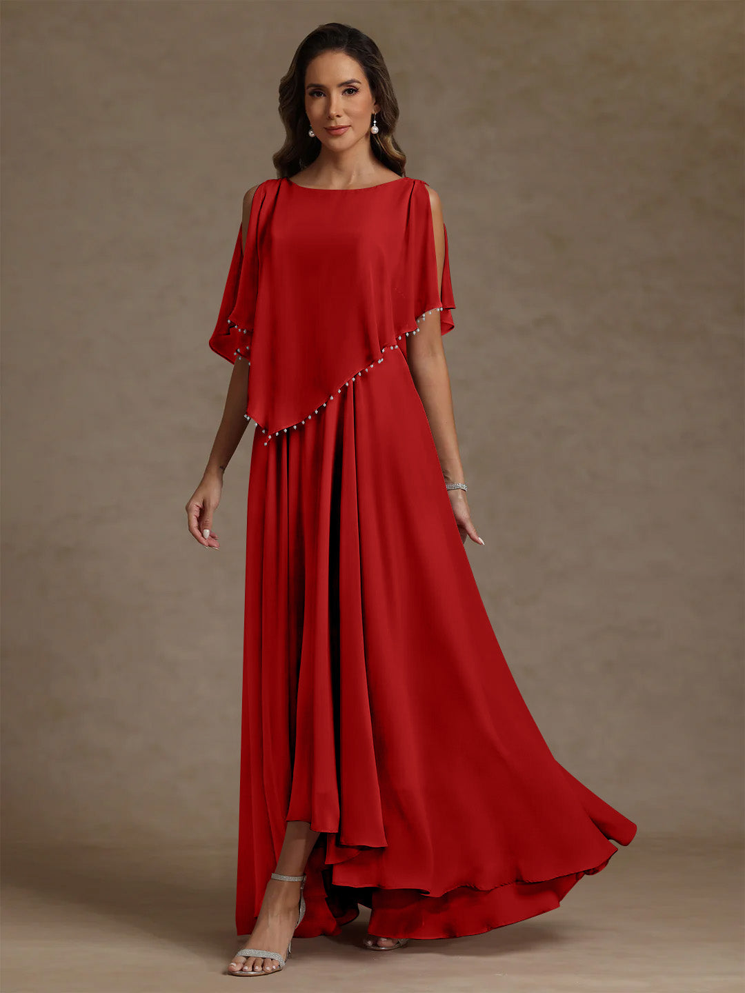 A-Line/Princess Scoop Chiffon Mother of the Bride Dresses Beading Floor-Length Pleated Sleeveless