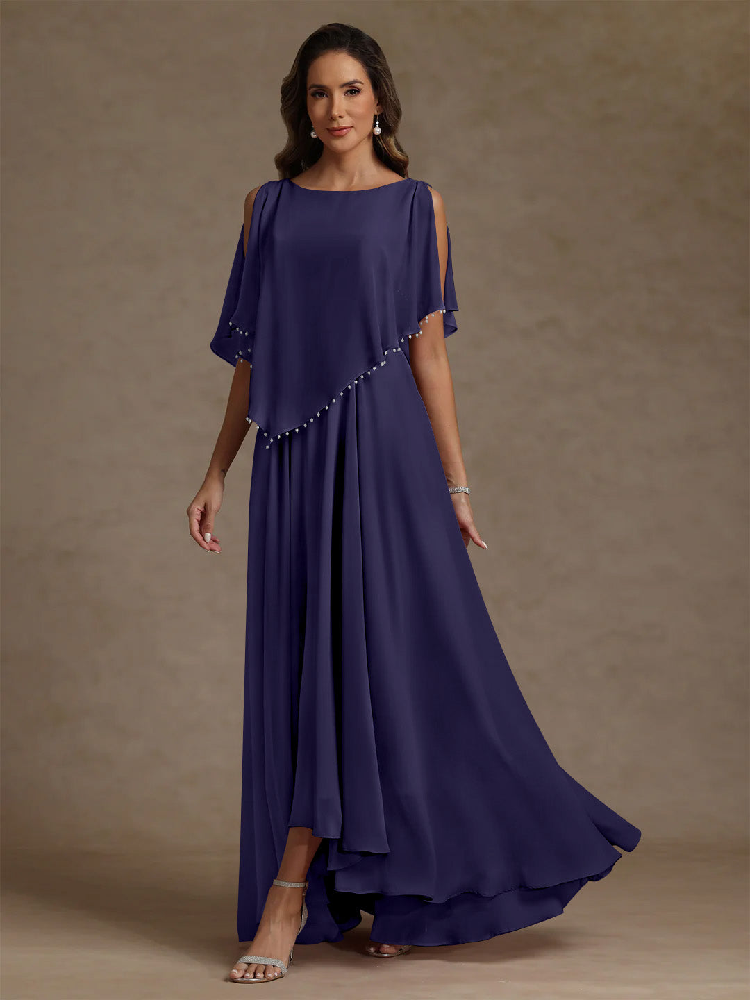 A-Line/Princess Scoop Chiffon Mother of the Bride Dresses Beading Floor-Length Pleated Sleeveless