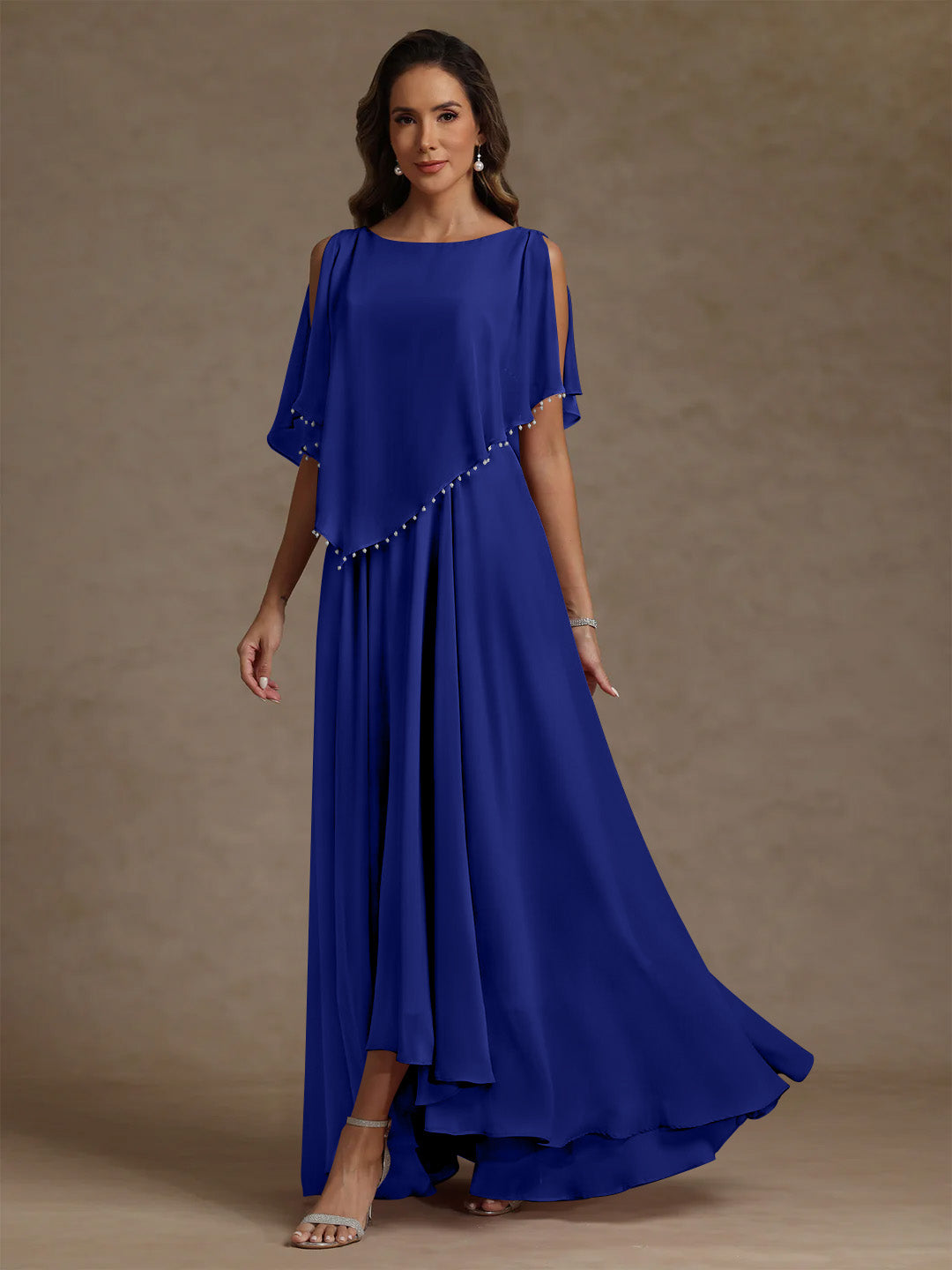 A-Line/Princess Scoop Chiffon Mother of the Bride Dresses Beading Floor-Length Pleated Sleeveless