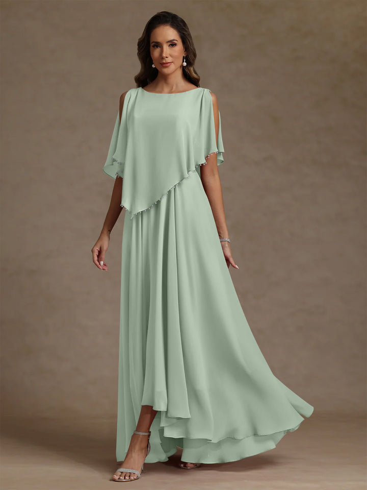A-Line/Princess Scoop Chiffon Mother of the Bride Dresses Beading Floor-Length Pleated Sleeveless